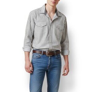 4/$20 Karman Gray White Stripe Western Pearl Snap Shirt Mens XL 16 16.5